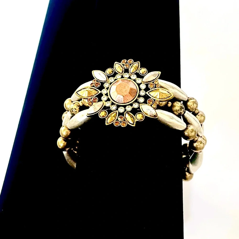 COLDWATER CREEK Tri-tone Antiqued Rustic Flower Cuff - Picture 9 of 9